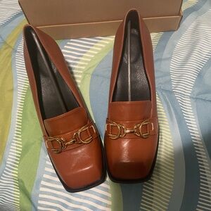 SHEIN Brown Loafers with Gold Detail